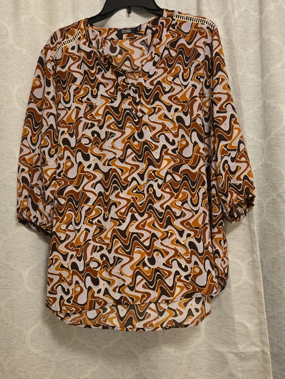 Brown & Cream Abstract-Print Relaxed Blouse